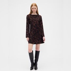 GAP SATIN BOATNECK MINI DRESS IN LEOPARD PRINT SIZE M